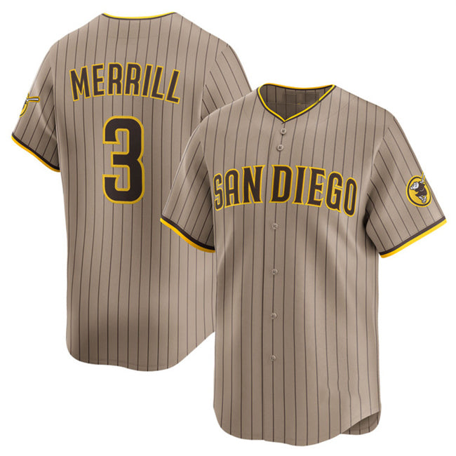 San Diego Padres #3 Jackson Merrill Tan Puhics 2024 Alternate Limited Stitched Jersey