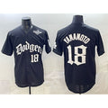 Los Angeles Dodgers #18 Yoshinobu Yamamoto Black Puhics 2025 LA Gothic Style With 2025 World Series Patch Vapor Premier Limited Stitched Jersey
