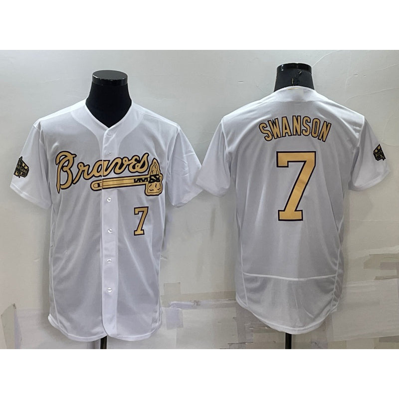 Atlanta Braves #7 Dansby Swanson White Puhics Number 2022 All Star Stitched Flex Base Jersey