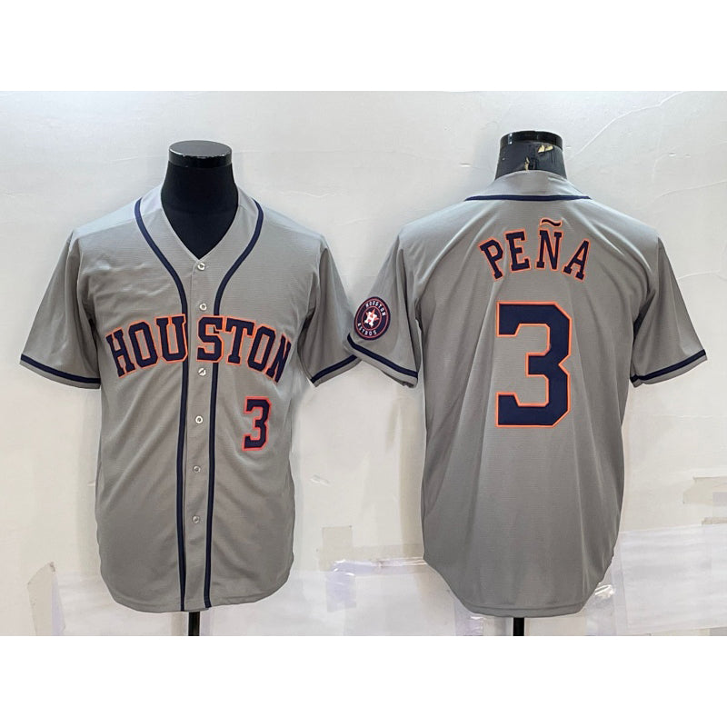 Houston Astros #3 Jeremy Pena Number Grey Puhics With Patch Stitched Cool Base Jersey