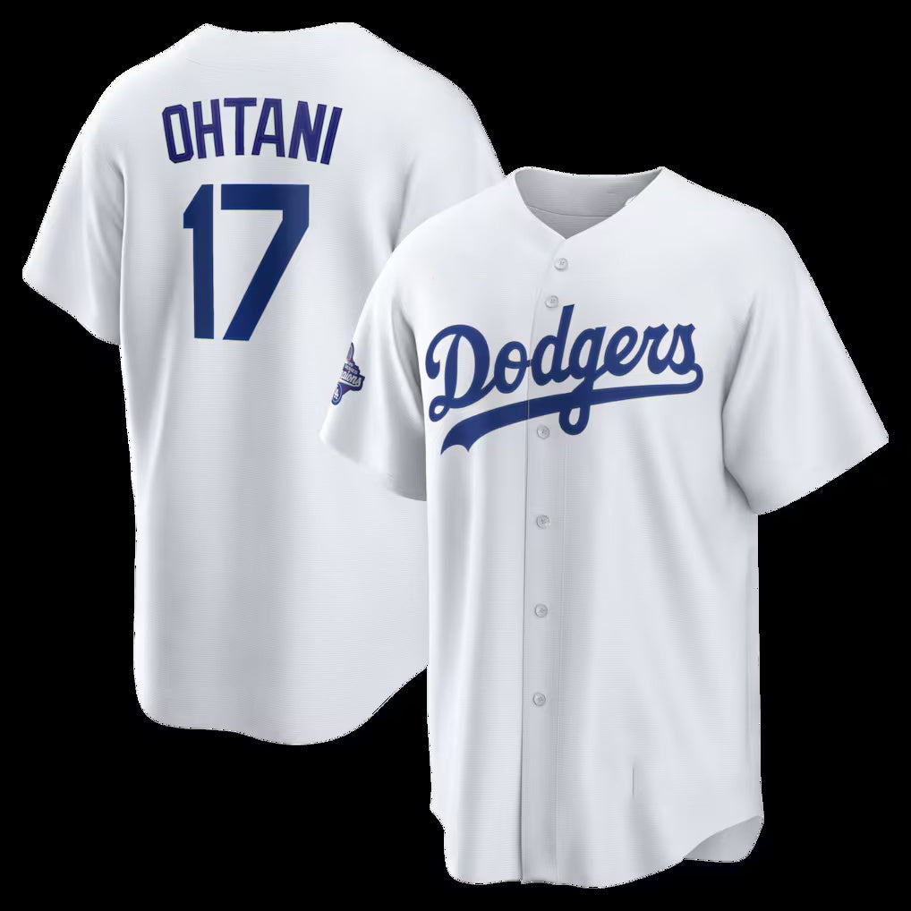 Los Angeles Dodgers #17 Shohei Ohtani White Puhics 2025 World Series Champions Home Replica Jersey
