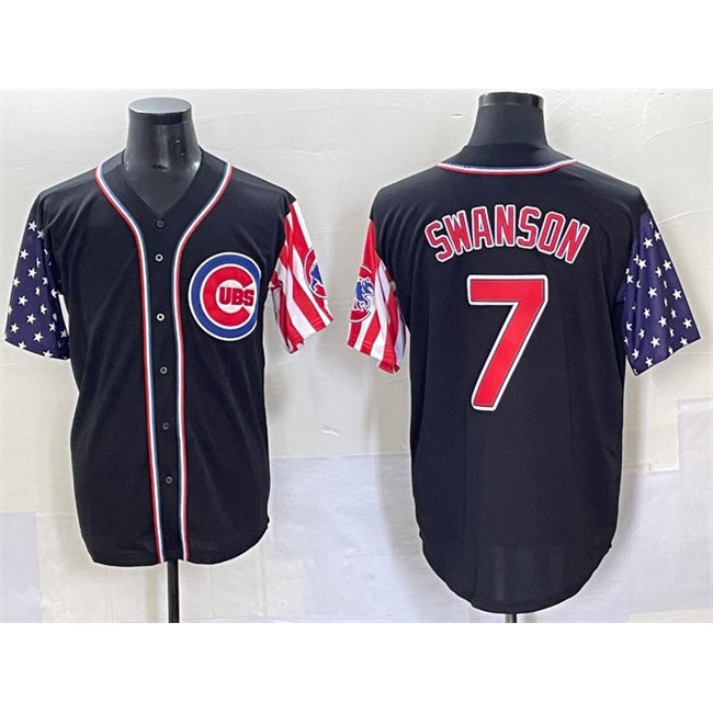 Chicago Cubs #7 Dansby Swanson Black Puhics 2025 Independence Day Vapor Premier Limited Stitched Jersey