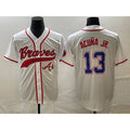 Atlanta Braves #13 Ronald Acuna Jr White Puhics Cool Base With Patch Stitched Jersey 2