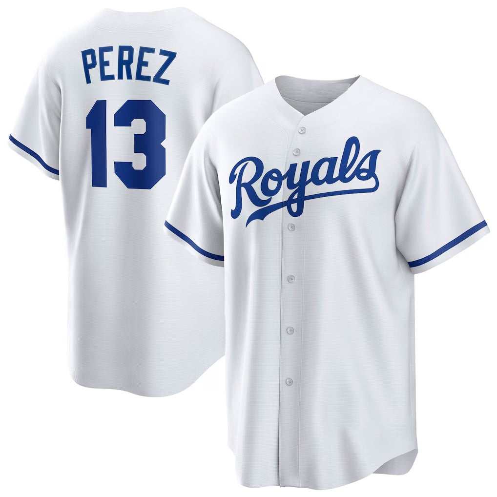 Kansas City Royals #13 Salvador Perez White Puhics Home Replica Player Jersey