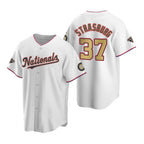 Washington Nationals #37 Stephen Strasburg White Gold Puhics 2019 World Series Champions Stitched Cool Base Jersey
