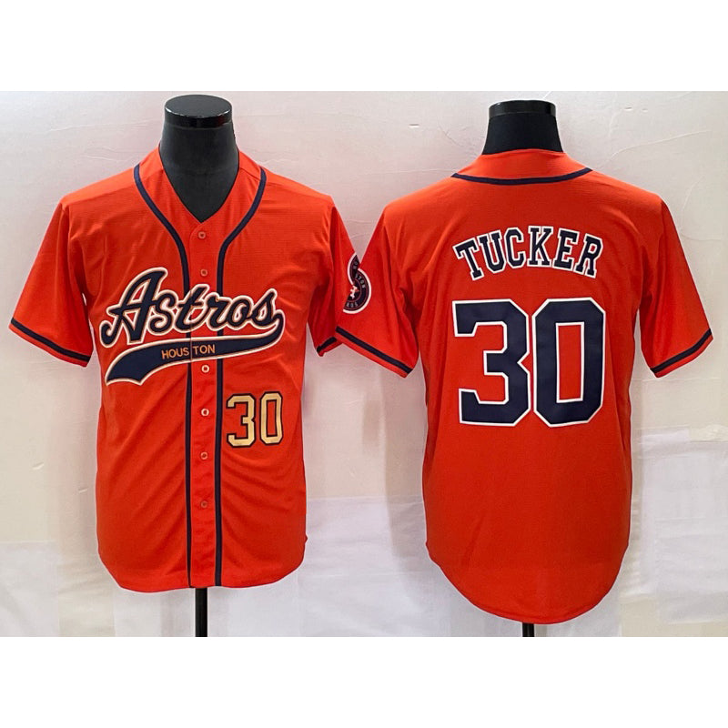 Houston Astros #30 Kyle Tucker Number Orange Puhics With Patch Cool Base Stitched Jersey