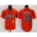 Houston Astros #30 Kyle Tucker Number Orange Puhics With Patch Cool Base Stitched Jersey