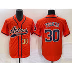 Houston Astros #30 Kyle Tucker Number Orange Puhics With Patch Cool Base Stitched Jersey