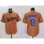 Los Angeles Dodgers #8 Kike Hernandez Number Olive Puhics Cool Base Limited Stitched Jersey 2