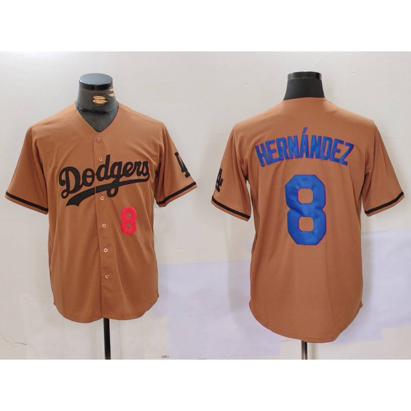 Los Angeles Dodgers #8 Kike Hernandez Number Olive Puhics Cool Base Limited Stitched Jersey 2