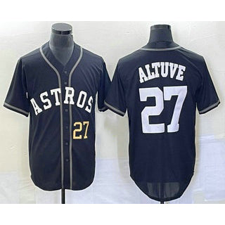 Houston Astros #27 Jose Altuve Number Black Puhics Cool Base Stitched Jersey