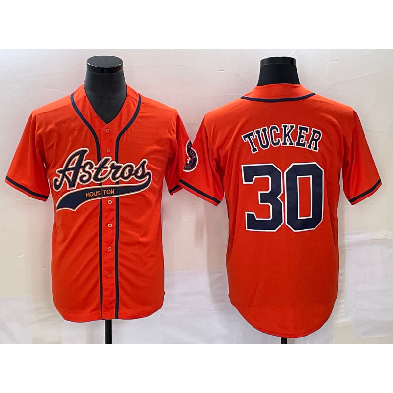 Houston Astros #30 Kyle Tucker Orange Puhics With Patch Cool Base Stitched Jersey