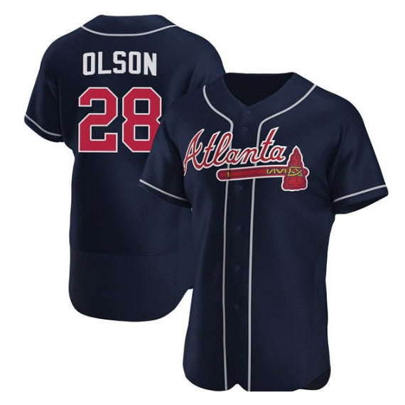 Atlanta Braves #28 Matt Olson Navy Puhics Flex Base Stitched Jersey
