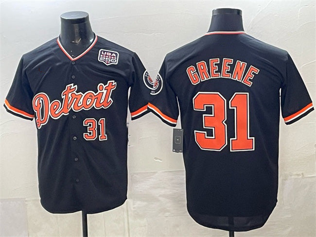 Detroit Tigers #31 Riley Greene Navy Puhics 2026 Alternate USA 250' Patch Vapor Premier Limited Stitched Jersey