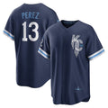 Kansas City Royals #13 Salvador Perez Navy Puhics City Connect Replica Player Jersey