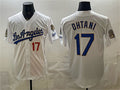 Los Angeles Dodgers #17 Shohei Ohtani White Puhics 2026 Gold Collection 9x & B2B Champs Patch Stitched Jersey