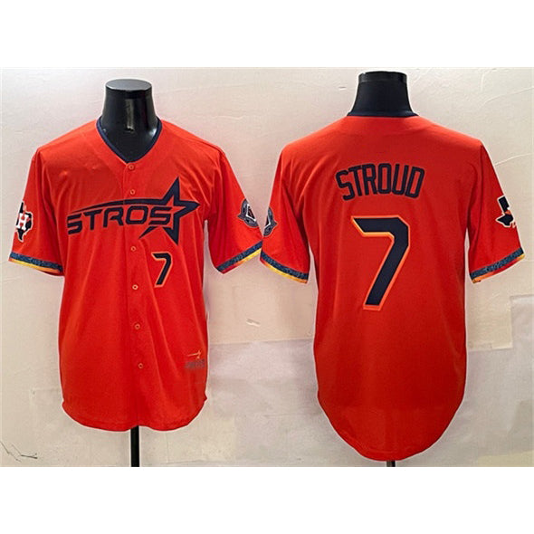 Houston Astros #7 C.J. Stroud Orange Puhics 2025 City Connect With Texas Patch Limited Stitched Jersey