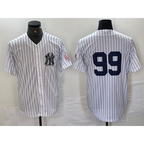 New York Yankees #99 Aaron Judge White Puhics With Patch 2024 Cool Base Stitched Jersey