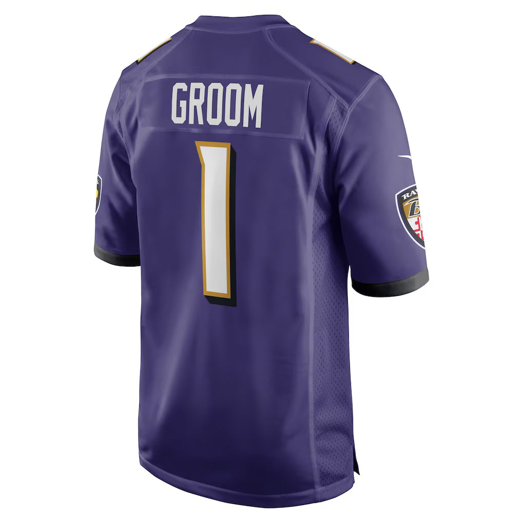 B.Ravens Number #1 Groom Purple Game Stitched Football Jerseys