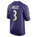 B.Ravens #3 Chidobe Awuzie Purple Team Game Stitched Football Jerseys