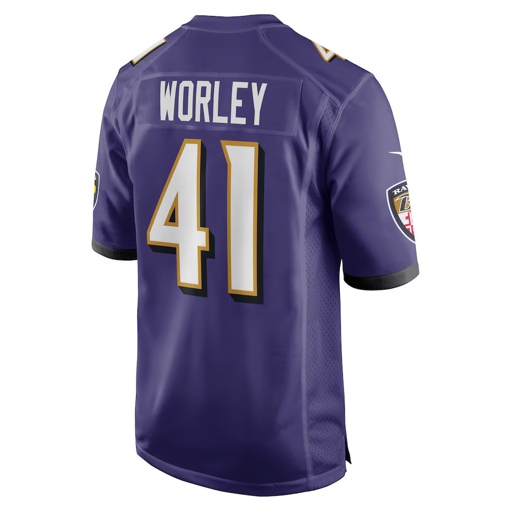 B.Ravens #41 Daryl Worley Purple Game Player Stitched Football Jerseys