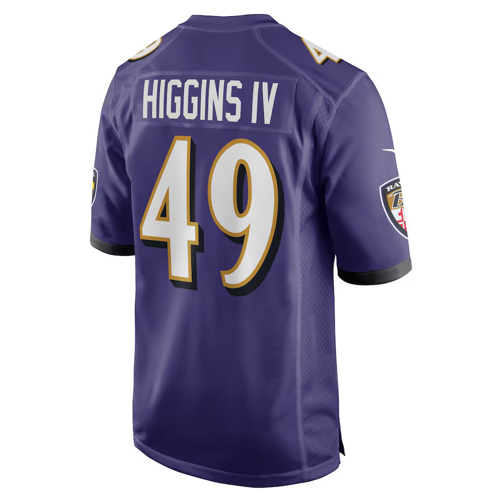 B.Ravens #49 Jay Higgins IV Purple Team Game Stitched Football Jerseys