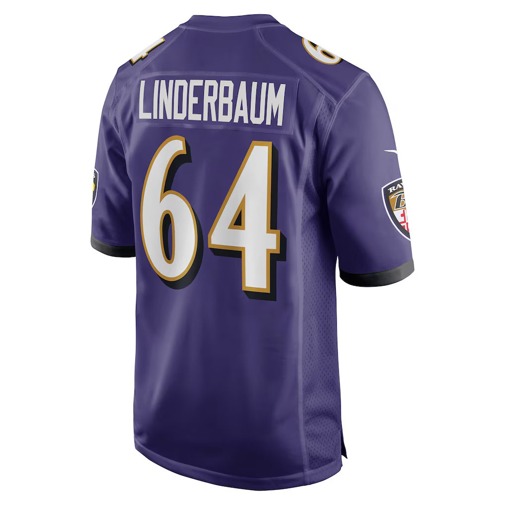 B.Ravens #64 Tyler Linderbaum Purple Player Game Stitched Football Jerseys