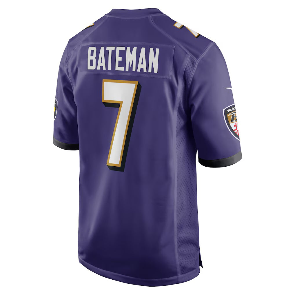 B.Ravens #7 Rashod Bateman Purple Game Player Stitched Football Jerseys