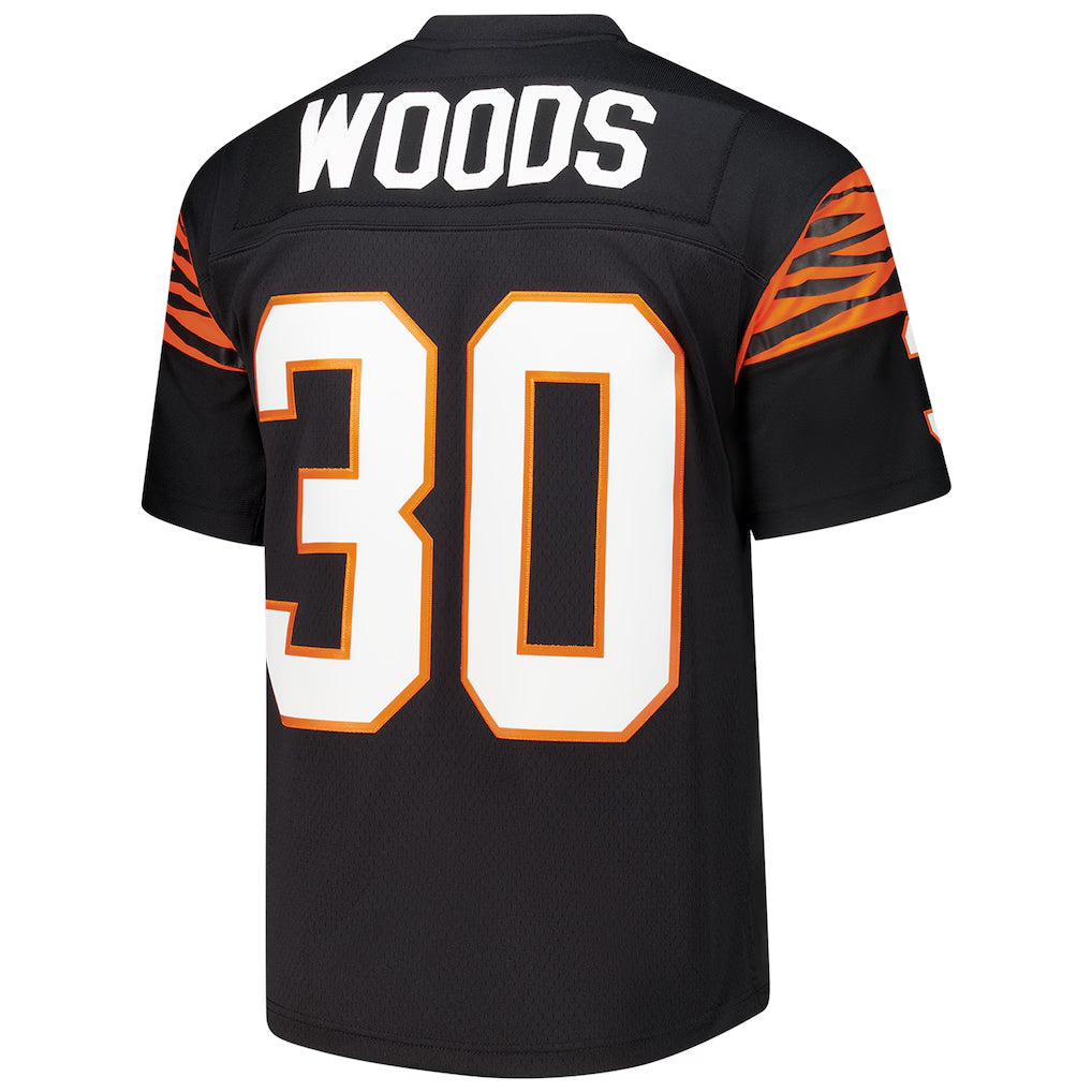C.Bengals #30 Ickey Woods Mitchell & Ness Black Legacy Replica Stitched Football Jerseys