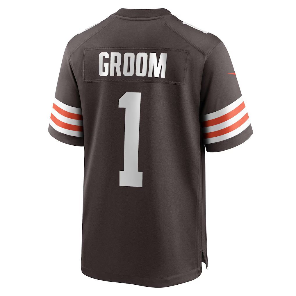 C.Browns Number #1 Groom Brown Game Stitched Football Jerseys