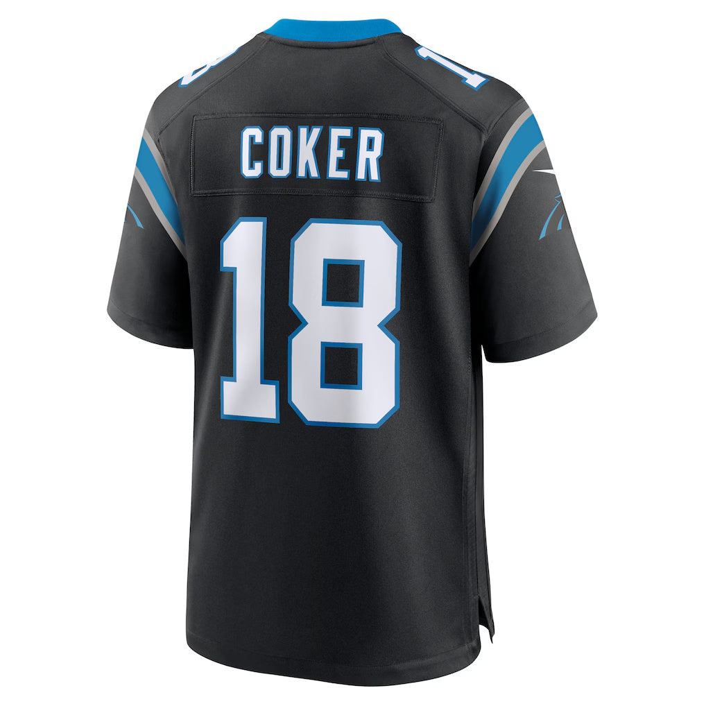 C.Panthers #18 Jalen Coker Black Team Game Stitched Football Jerseys