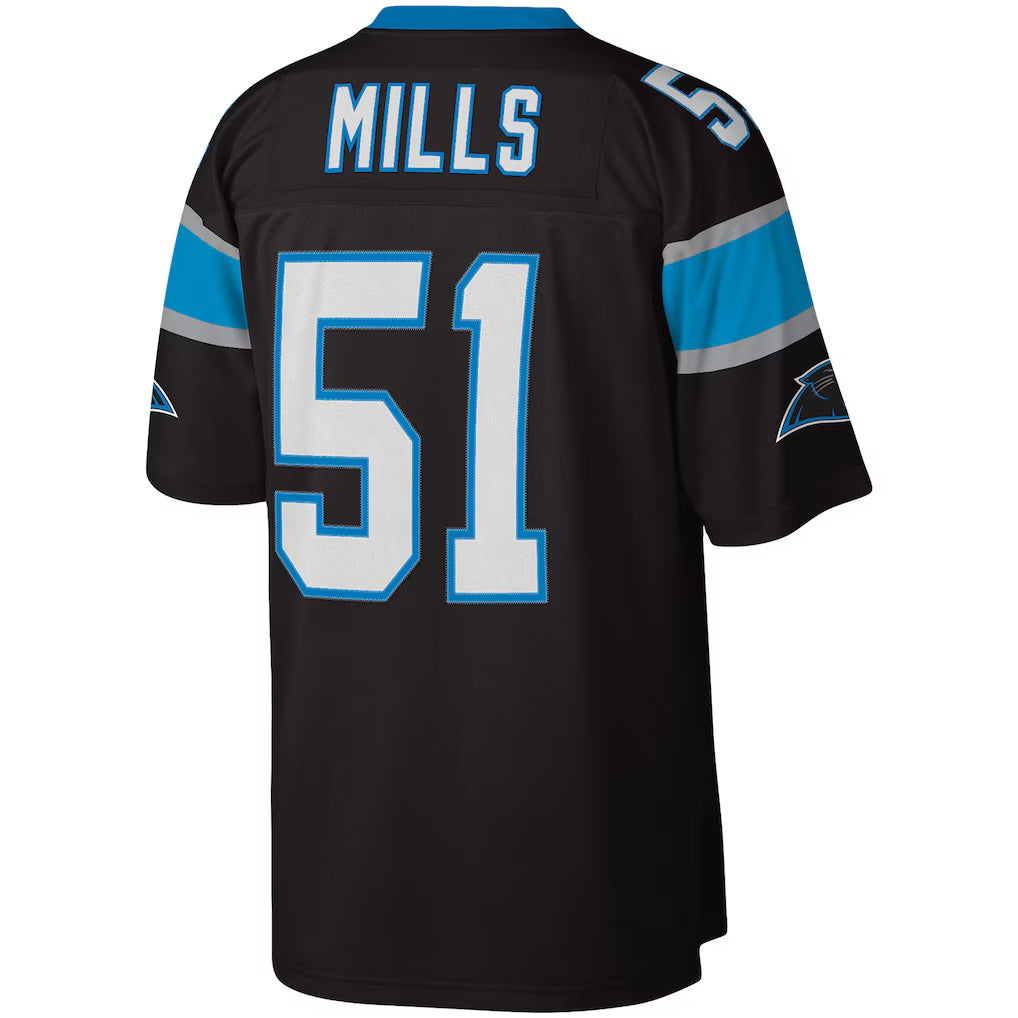 C.Panthers #51 Sam Mills Mitchell & Ness Black Legacy Replica Stitched Football Jerseys