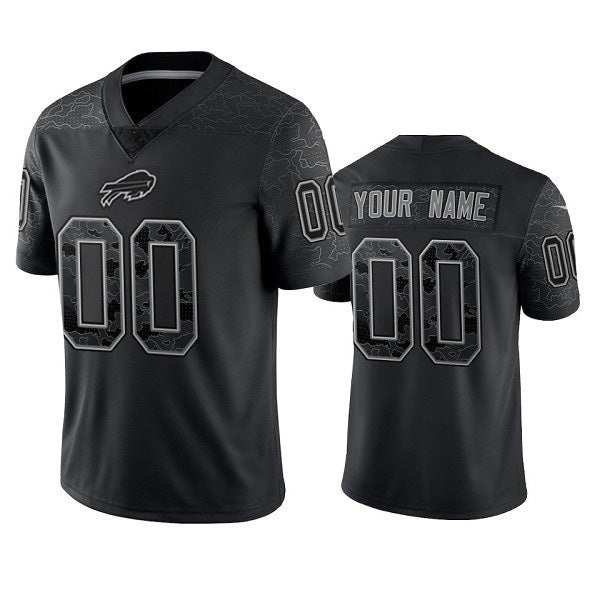 Custom B.Bills Active Player Black Reflective Limited Stitched Football Jerseys