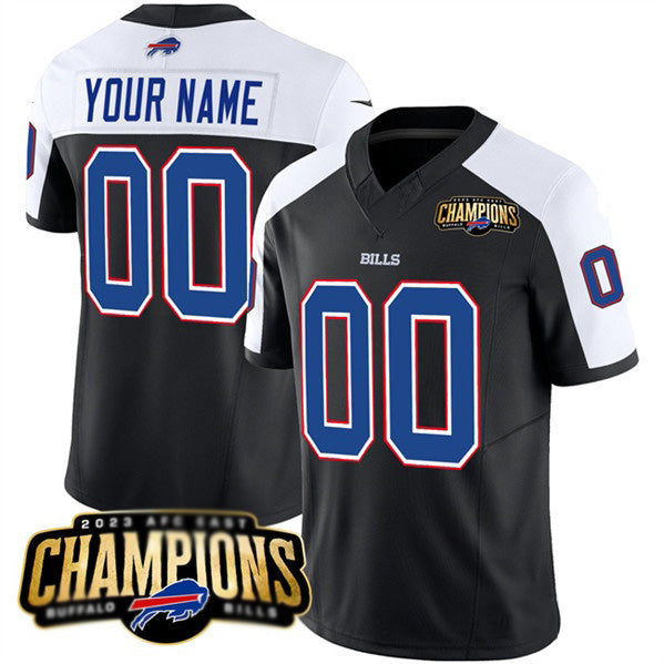 Custom B.Bills Active Player Black White 2023 F.U.S.E. AFC East Champions Ptach Stitched Football Jerseys