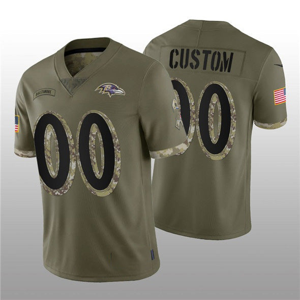 Custom B.Ravens ACTIVE PLAYER 2022 Olive Salute To Service Limited Stitched Football Jerseys
