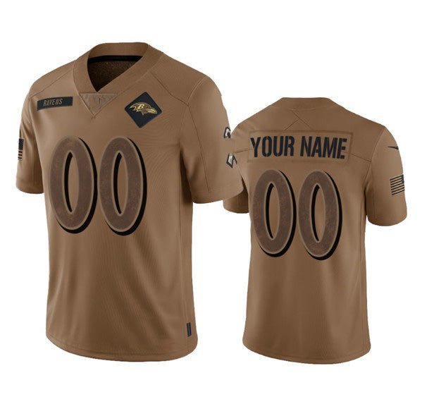 Custom B.Ravens Active Player 2023 Brown Salute To Service Limited Stitched Football Jerseys