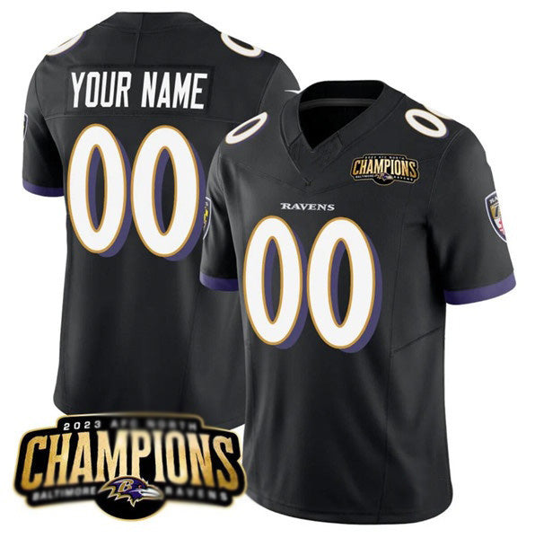 Custom B.Ravens Active Player Black 2023 F.U.S.E. AFC North Champions Vapor Limited Stitched Football Jerseys