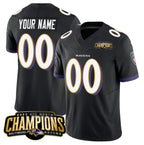 Custom B.Ravens Active Player Black 2023 F.U.S.E. AFC North Champions Vapor Limited Stitched Football Jerseys