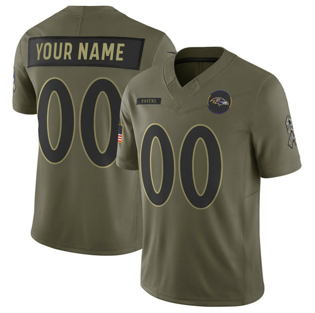 Custom B.Ravens Active Player Olive 2025 F.U.S.E. Salute to Service Limited Stitched Football Jerseys
