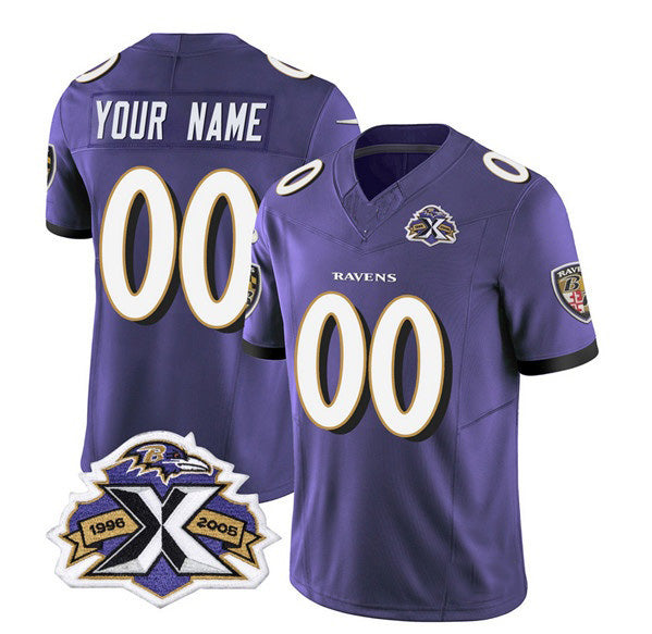 Custom B.Ravens Active Player Purple 2023 F.U.S.E With Patch Throwback Vapor Limited Stitched Football Jerseys