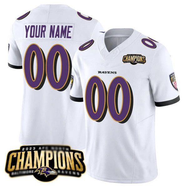 Custom B.Ravens Active Player White 2023 F.U.S.E. AFC North Champions Vapor Limited Stitched Football Jerseys
