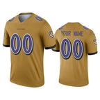 Custom B.Ravens Gold Inverted Legend Stitched Football Jerseys