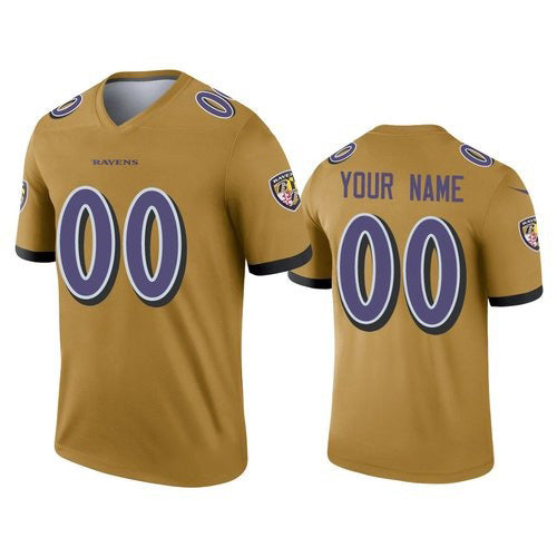 Custom B.Ravens Gold Inverted Legend Stitched Football Jerseys