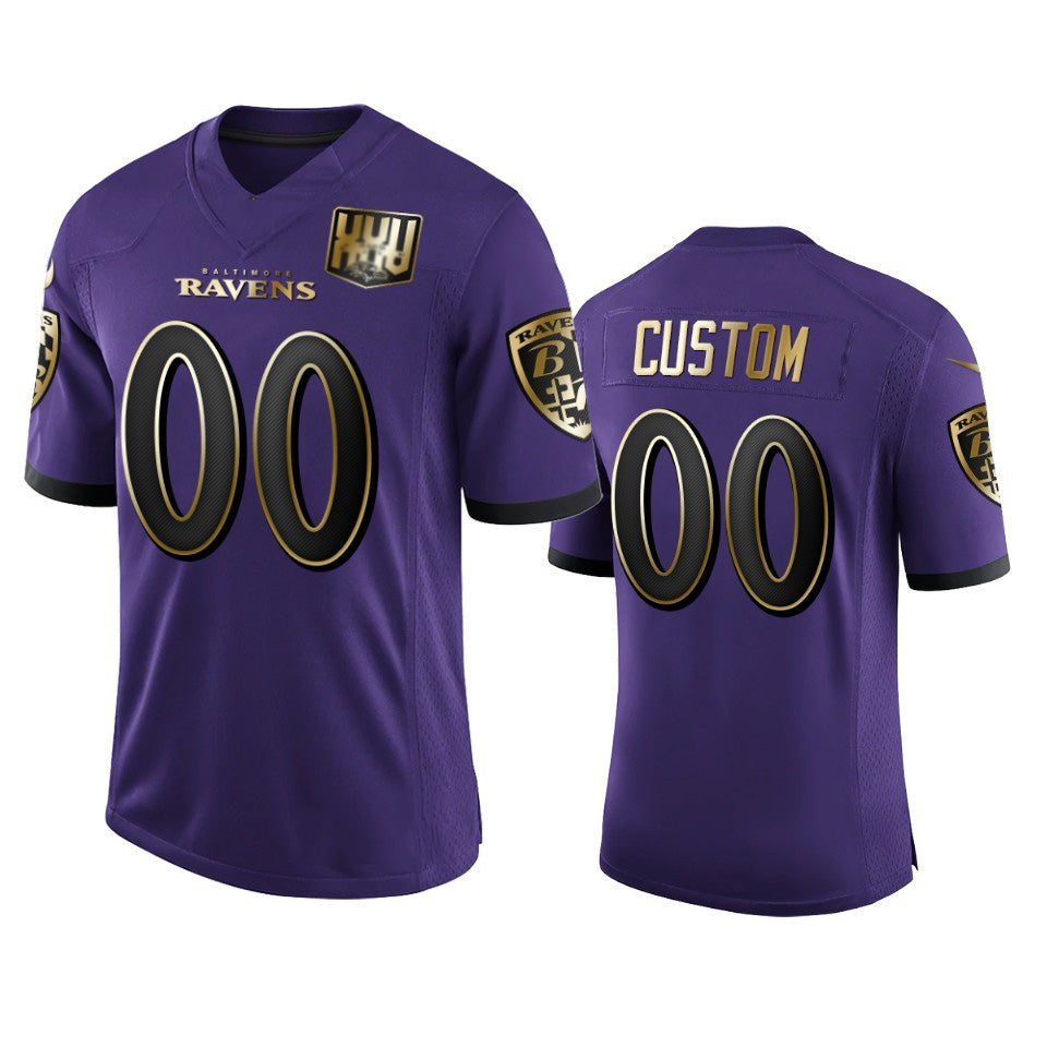 Custom B.Ravens Purple Team 25th Season Golden Limited Stitched Football Jerseys