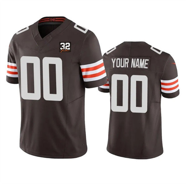 Custom C.Browns Active Player Brown 2023 F.U.S.E. With Jim Brown Memorial Patch Vapor Untouchable Limited Stitched Football Jerseys