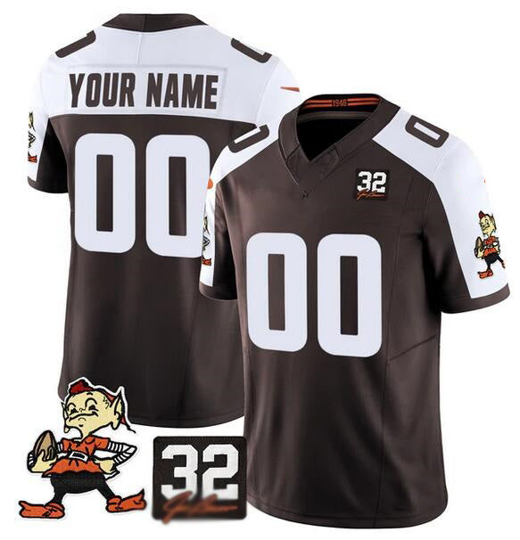 Custom C.Browns Active Player Brown Alternate F.U.S.E. #32 Jim Brown Memorial Patch Vapor Limited Stitched Football Jerseys