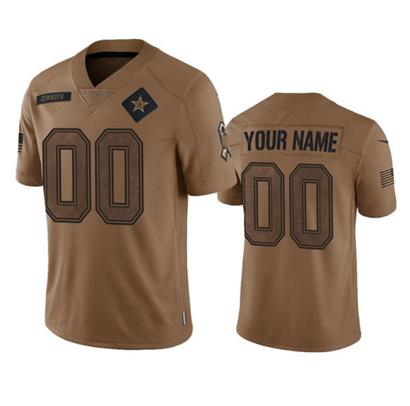 Custom D.Cowboys Active Player 2023 Brown Salute To Service Limited Stitched Football Jerseys