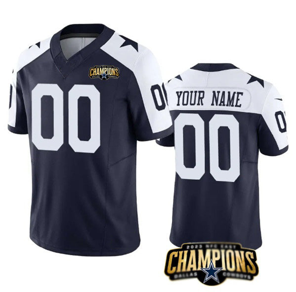 Custom D.Cowboys Active Player Navy White 2023 F.U.S.E. NFC East Champions Patch Stitched Football Jerseys