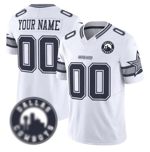 Custom D.Cowboys Active Player White 2025 F.U.S.E Dallas City Patch Vapor Untouchable Limited Stitched Football Game Jerseys