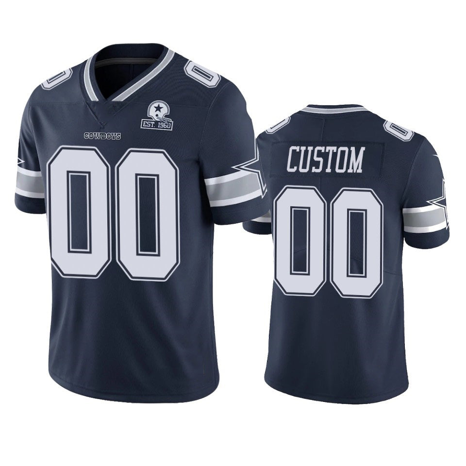 Custom D.Cowboys Navy 60th Anniversary Vapor Limited Stitched Football Jerseys